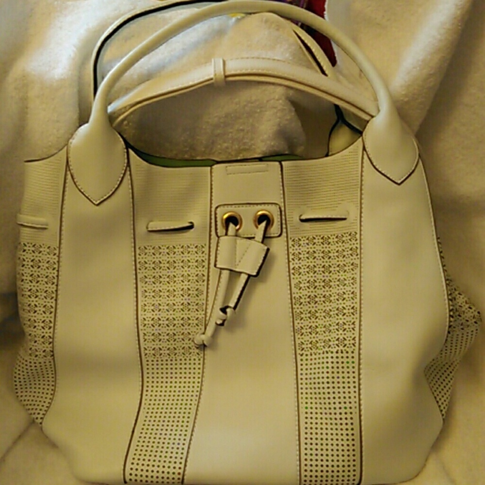 White Tote with removable zippered pouch